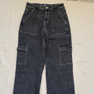 Hollister Women's High Rise Vintage Baggy/Cargo Pants Sz 1L/25x33 Faded Black